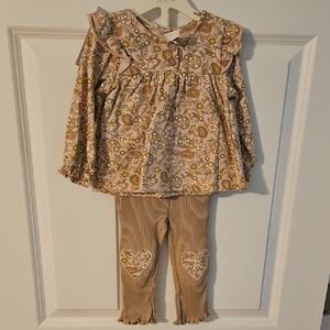 Chick Pea Floral and Striped Kids Matching Set - Pink and Brown